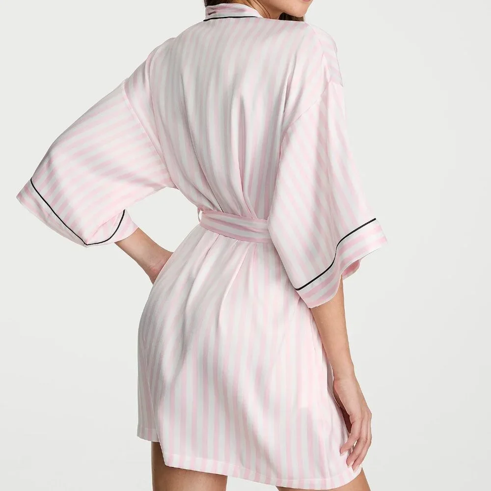 Victoria's Secret Signature Satin Short Piped Robe XS/S, M/L NWT - Picture 3 of 5